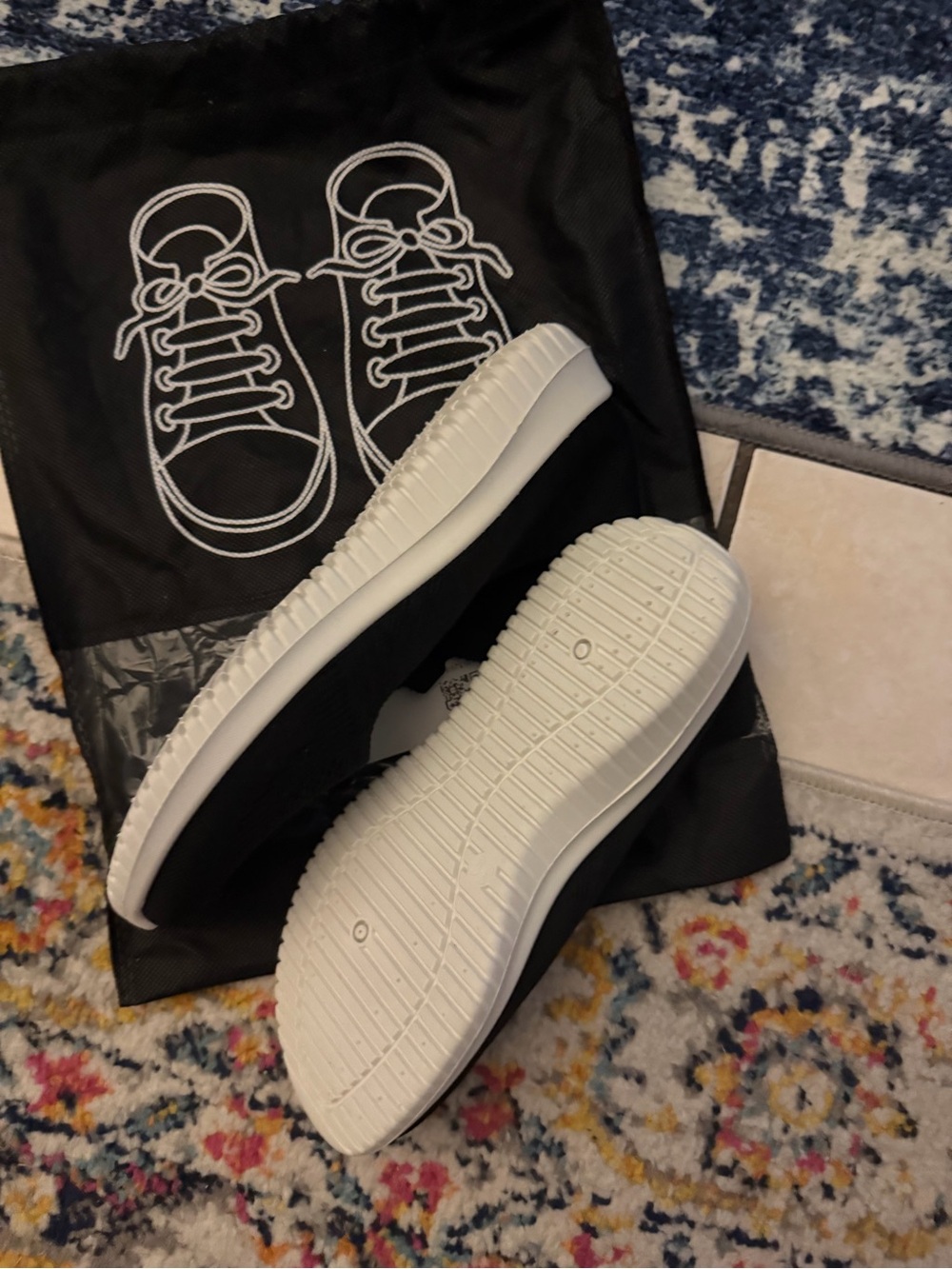 Black Slip-On Sneakers with White Soles